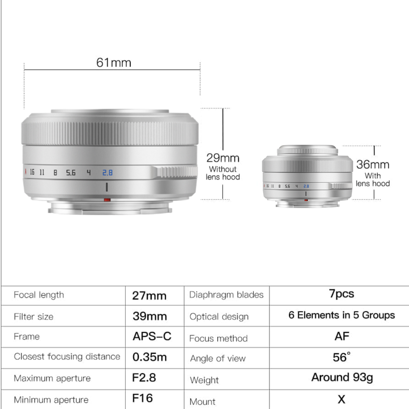 銘匠光学 TTArtisan AF 27mm F2.8レンズ、FUJIFILM/Sony/Nikon カメラに対応