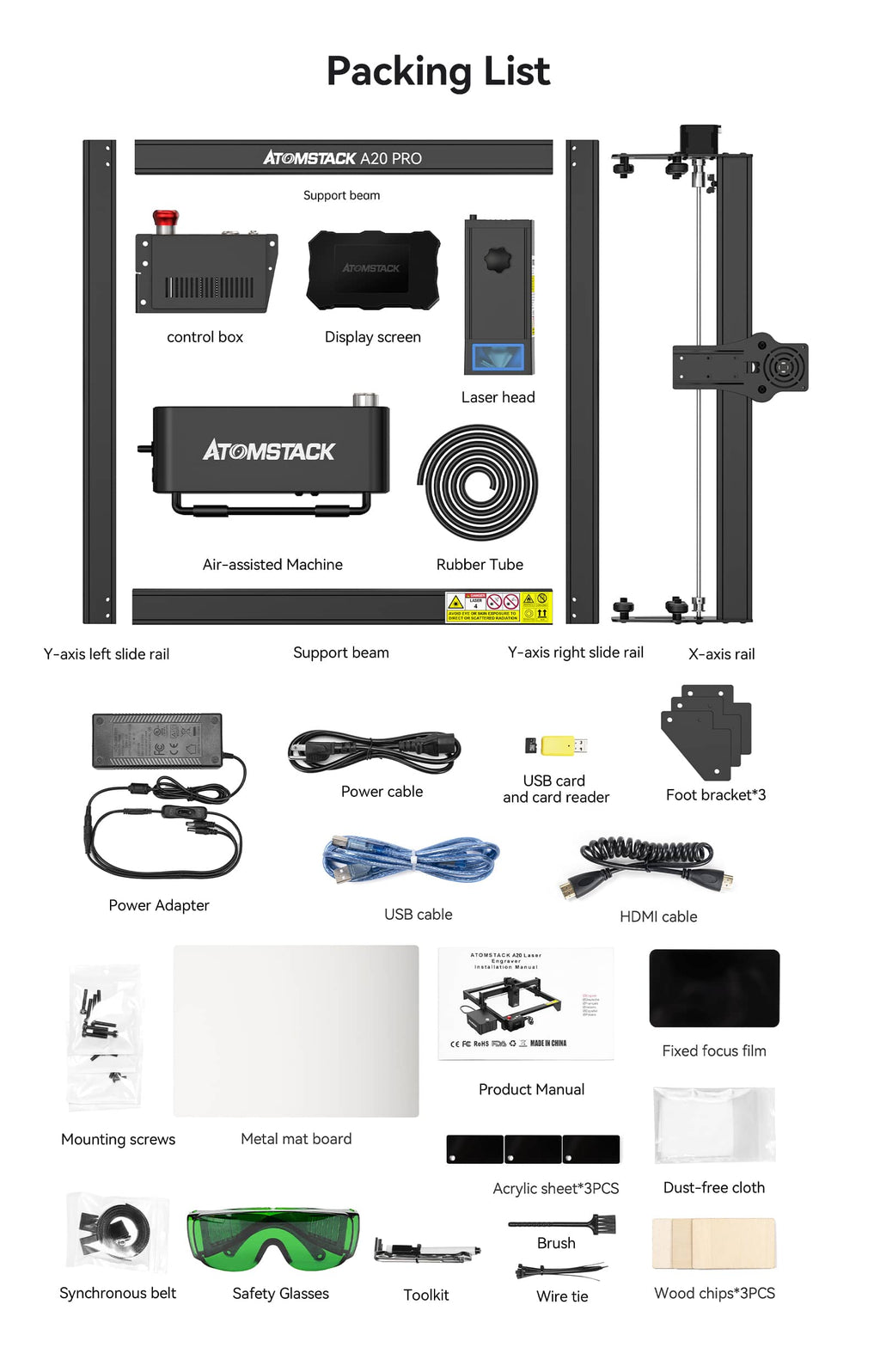 Atomstack A20 Pro X20 Pro S20 Proレーザー彫刻機・切断機 18〜20mm作業領域