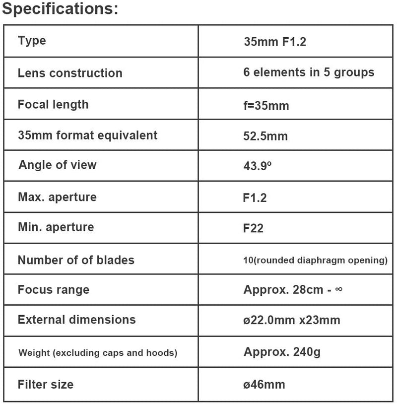 7artisans 七工匠 35mm F1.2 V2.0 レンズ 二代目 Sony Eマウント用 手動フォーカス 単焦点レンズ 　フードとエアブロワー付