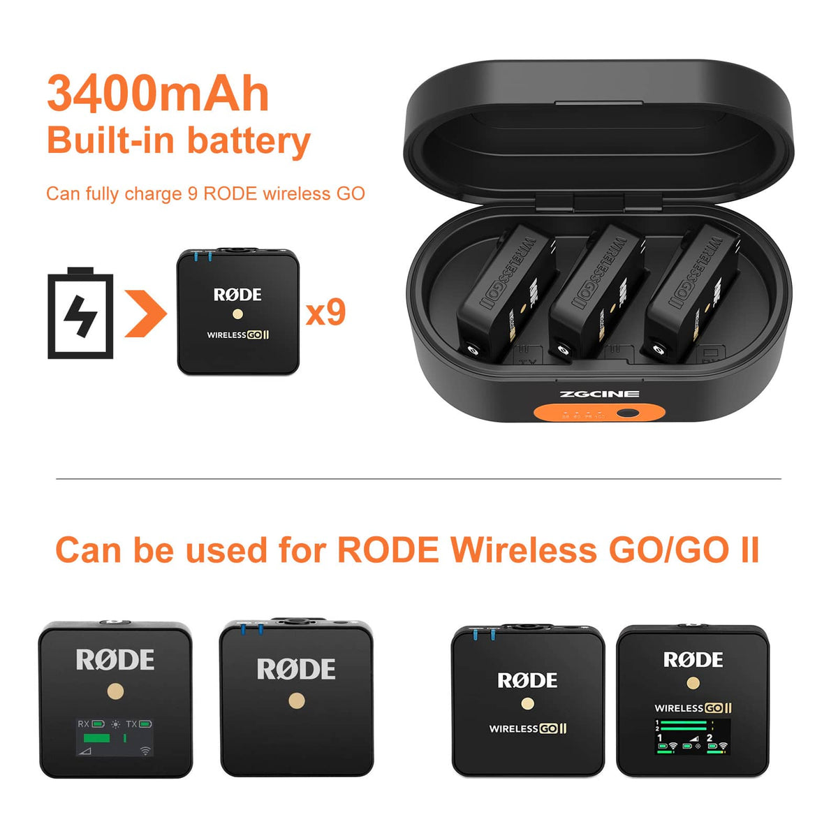 ZGCINE ZG-R30 Rode Wireless GOマイク用充電ボックス 急速充電 RODE Wireless GO ii/i 対応高速充電 ケース