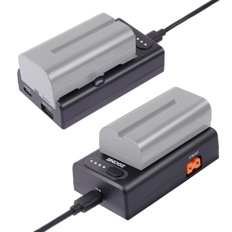 ZGCINE NP-Fバッテリーアダプタープレートおよび充電器、Type-C入力最大21W、3出力タイプD-tap Type-C USB-A、1/4 "映画製作者向けのあらゆるものへのマウント-NPF-001