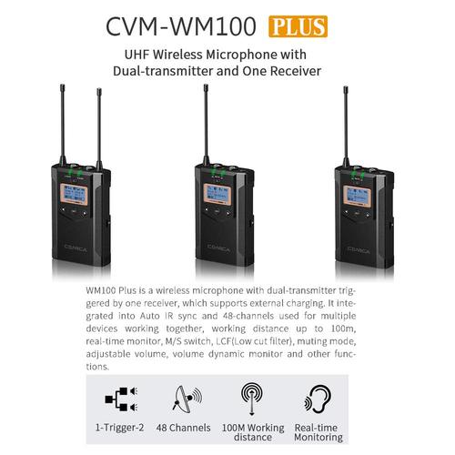 COMICA CVM-WM100 PLUS UHF 48チャンネル ワイヤレス デュアルラバリア マイクシステム