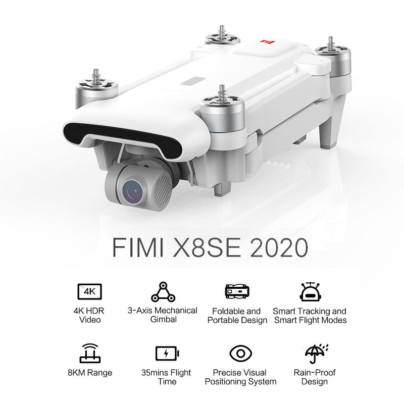 FIMI X8 SE 2020 8KM FPV RCドローン 3軸ジンバル4KカメラHDビデオクワッドローター - 白