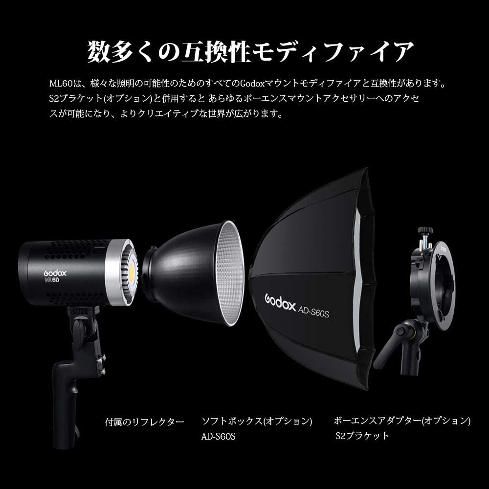 Godox ML60 60W 手持ち式LEDビデオライトとAD-S60Sソフトボックスセット コンパクト