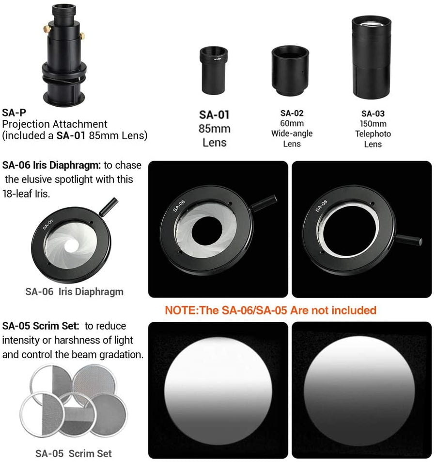 Godox SA-17ボーエンズマウント転換アダプター SA-Pプロジェクションアタッチメントと使用 ボーエンズマウントLED定常光ライトで演劇効果の作成し  ビデオと写真の両方の素晴らしい照明を提供可能 Godox SL150WII SL200WII VL150 VL200 VL300 ...