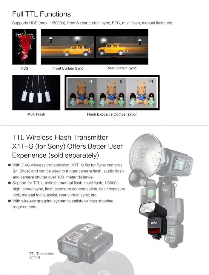 Godox TT350S ミニフラッシュ 2.4G HSS 1 / 8000s TTL 0.1〜2.2秒