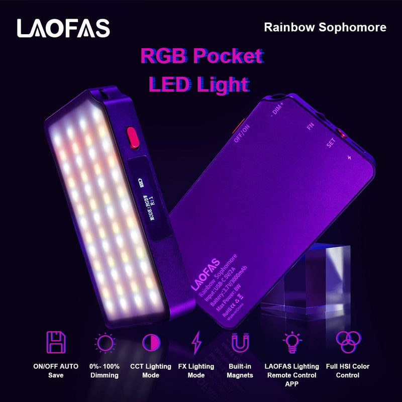LAOFAS Rainbow Sophomore RGB LEDビデオライト コンパクト シリコンゴムディフューザー付き