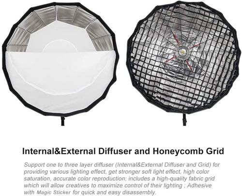 LAOFAS ディープパラボラソフトボックス Bowensマウント付き Godox/Aputure Nicefoto/Falconeyesなどに対応  クイックセットアップ傘ソフトボックス Wインター/外側ディフューザーとハニカム用キャリングバッグ付き