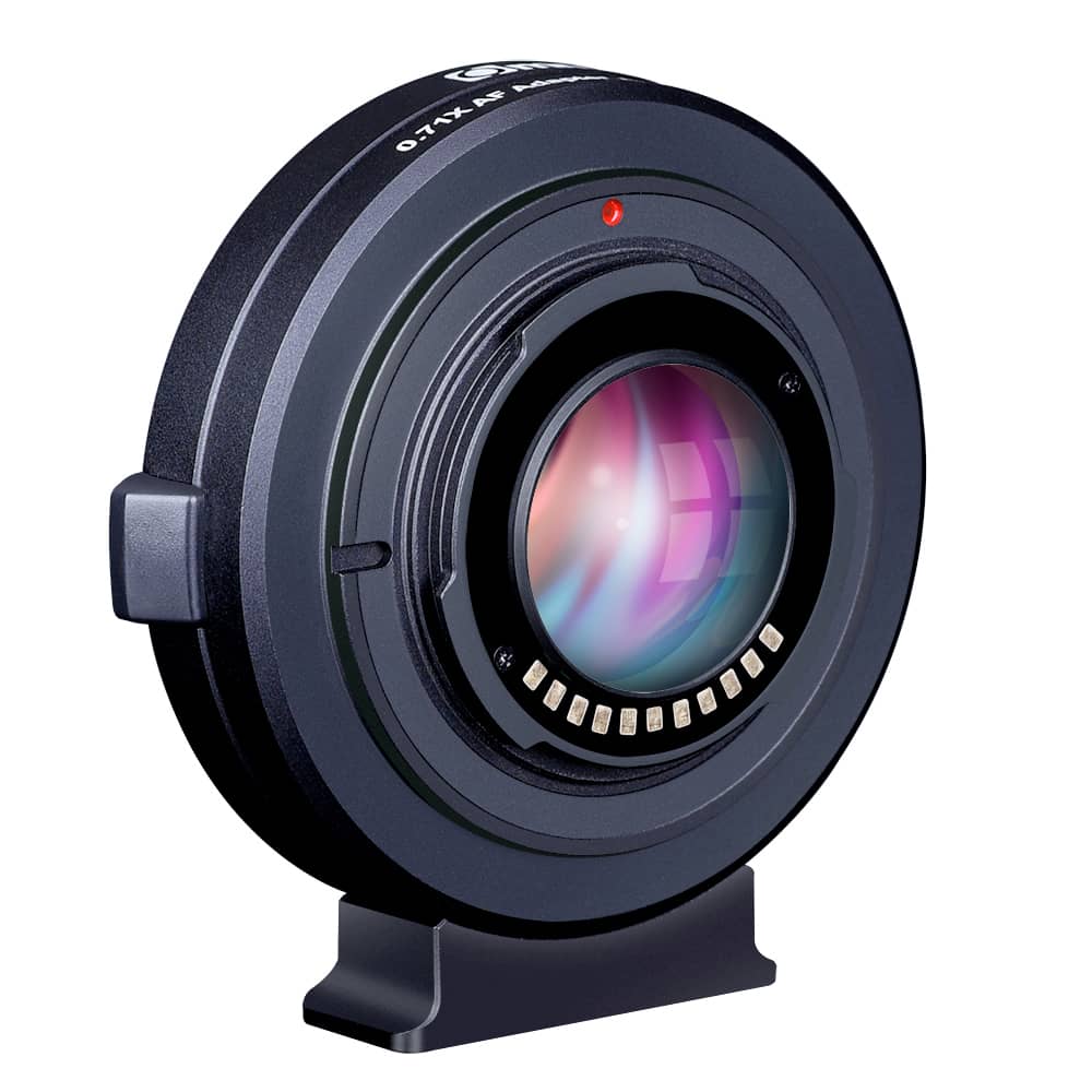 Commlite AEF-MFT レンズマウントアダプター 0.71倍焦点レデューサ Canon EOS EFレンズ-M4 / 3マイクロ電