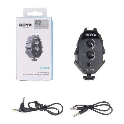 BOYA BY-MP4スマートフォン、デジタル一眼レフ、カムコーダー用2チャンネルオーディオアダプター