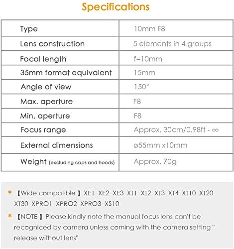 Pergear 10mm F8 レンズ 小型魚眼レンズ 超薄型 広角レンズ APS-C (Fuji Xマウント)