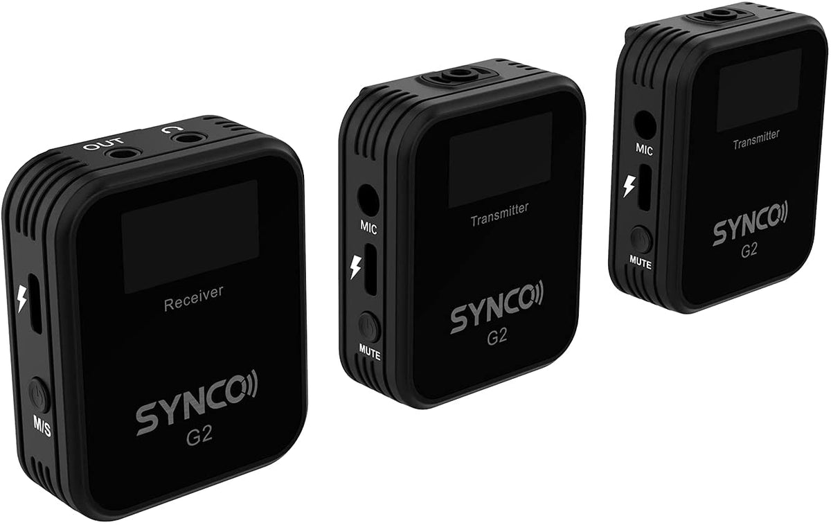 SYNCO G2 ワイヤレスマイクシステム 2.4GHzワイヤレス スマートフォンとDSLRカメラに対応 ローカット機能 高性能 超小型 集音 無線 マイク 内蔵マイク/外部マイク付属 撮影/Vlog/自撮り/取材などに適応【技適マーク認証&1年間保証】