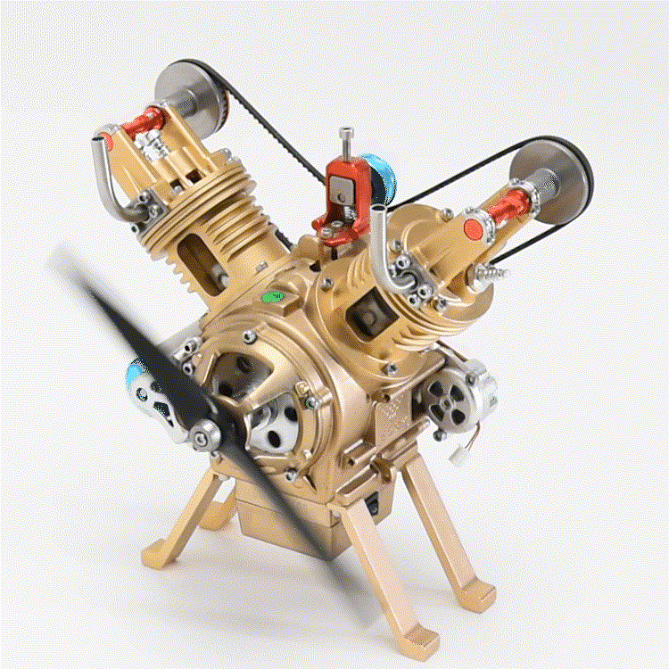 土星エンジン V2ダブルシリンダーエンジンモデルフルメタルアセンブリガソリンエンジンDIYカーミニエンジン