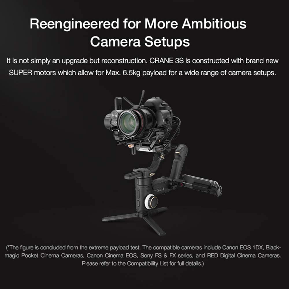 Zhiyun Crane 3S-E ハンドヘルドスタビライザー カメラ用ジンバルミラーレス一眼カメラに対応 耐荷重6.5kg 12h連続稼働