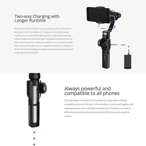 Zhiyun-Tech Smooth-4 プロスマートフォンジンバル多機能 最大210gまでのペイロード ZY Play appコントロール可能  Pergear 収納バッグとセット